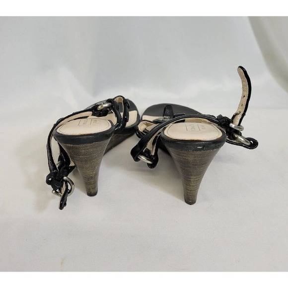 COACH Harper Black Leather Silver Stud Slingback Wedge Sandals Size 8.5 - Picture 4 of 10
